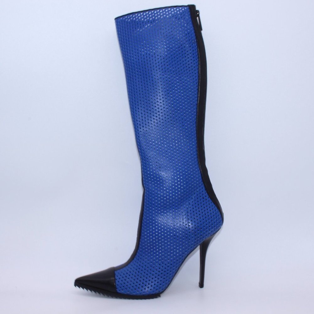 Michael Kors Perforated Leather Abigail Runway Boots Blue/Black Size 40 New - Picture 9 of 12